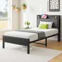 Twin Bed Frame, Metal Platform Bed with Storage Headboard/Charging Station/Underbed Storage, Noise Free, No Box Spring Needed, Easy Assembly (Black, Twin)