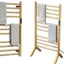 Electric Towel Warmers Radiator with Timer Gold, 140W Wall-Mounted & Freestanding Heated Towel Drying Rack with 11 Bars, 304 Stainless Steel Heated Towel Rail for Bathroom, Plug-in