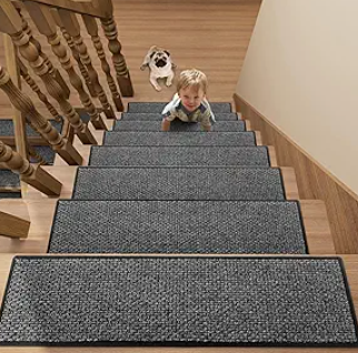 Stair Treads Carpet for Wooden Steps, Non Slip Landing Mat Rug Whit Rubber Backing, Polyester Soft Stairs Resistant Indoor Skid Runner Safety Rugs for Family, Absorbent Washable 31" x 31" Brown (2'7" x 2'7" (Oblong))