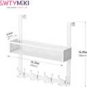 SWTYMIKI Over The Door Hook with 16 Hooks & Mesh Baskets - Heavy Duty Over The Door Organizer Hanger for Towels, Coats, Clothes - Space Saving Hanging Rack for Bathroom, Living Room, White
