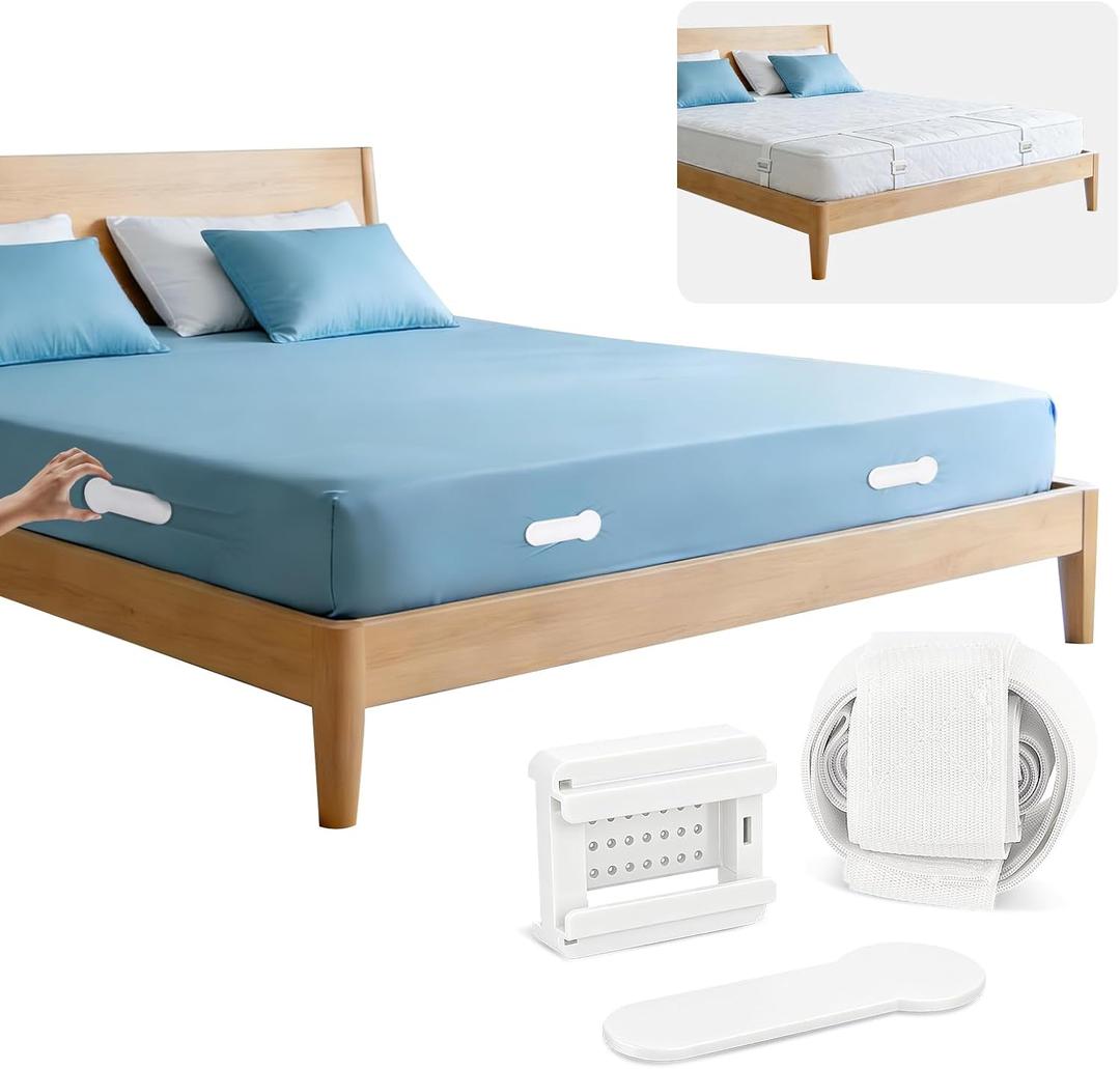 HOUSE AGAIN Sheet Holders for Corners, Easy One-Time Installation Fitted Sheet Fasteners for Full & Queen Beds  Heavy Duty Lock Sheet Holders Keep Sheets Firm & Tight, No More Loose Bedding (White)