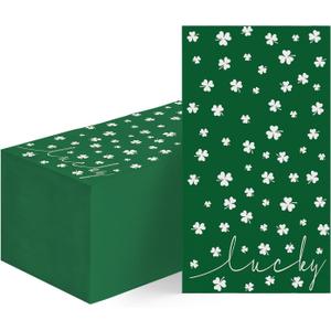 Horaldaily 50 Patrick Spring Summer Disposable Paper Decorative Guest Napkins, Patrick Green Lucky Shamrock Hand Towel for Party Lunch Dinner Kitchen Bathroom (4.3 X 7.9 inches)