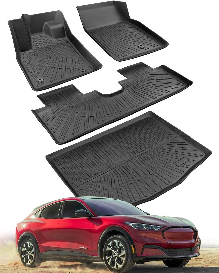 DiffCar for Ford Mustang Mach E Floor Mats 2025 2024 2023 2022 2021 (NOT for Ford Mustang), All Weather Custom Fit for Mustang Mach E Accessories (Trunk Base Upper Only), TPE Car Rubber Mats for Car
