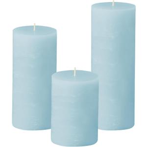 Simply Soson 3x4, 3x6, 3x8 inch Light Blue Pillar Candles, Set of 3 Pillar Candles, Rustic Texture, Unscented Candles, Dripless Candles, Ideal as Wedding, Parties, Spa, Dinner, Home Decor, Church