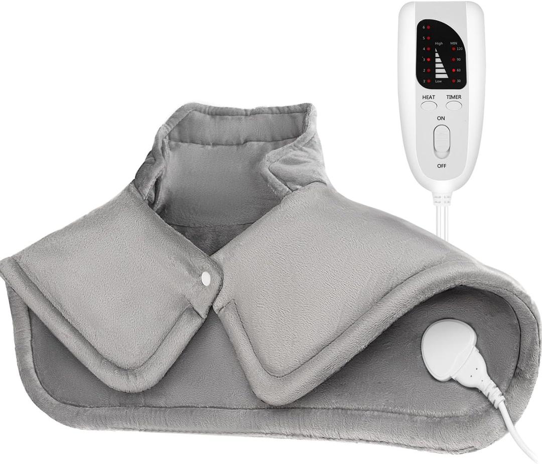 Electric Heating Pad for Neck and Shoulder with 6 Heating & 4 Timer Settings,Fast Heating Large Size Heated Wrap with Auto Shut Off & Machine Washable (Silver Gray, SN-S 22.8x16.5 inch)