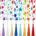 20Pcs Flower Resin Bookmark Transparent Floral Bookmarks for Women Cute Bookmarks Flower Page Marker with Tassels Graduation Gifts for Women