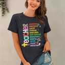 Women Preschool Teacher Shirt Preschool Crew Tshirt Rainbow Leopard Graphic Short Sleeve Tee Tops (Small)