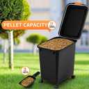 Maxdot 3 Sets 22lb Dry Pellet Storage Bin Kit with wheels, Scoops and Labels Grill Accessories Wood Pellet Storage Containers with Flavor Stickers Airtight for Grill Pellets