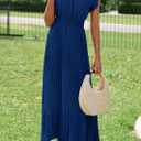 KIRUNDO Women's Summer Maxi Dresses Elegant V Neck Ruffle Flutter Sleeves Empire Waist Pleated Flowy Wedding Guest Dress (Blue, L)
