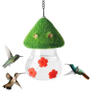 Hummingbird Feeder, Leak-Proof Hummingbirds Feeders for Outdoors Hanging, Bird Feeder for Garden Birds Watching Patio Decoration & Gift - Cute Green Mushroom Shape