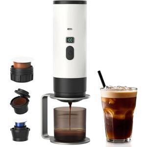 Portable Espresso Maker, Hands-Free Travel Coffee Makers for Camping, Car Self-Heating Espresso Machine with USB-C, With Ground Coffee & NS Capsules for RV/Office/Hiking