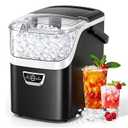 SenCre - Nugget Ice Maker Countertop with Handle, Ready in 5 Mins, 30lbs Per Day, Removable Top Cover - Black