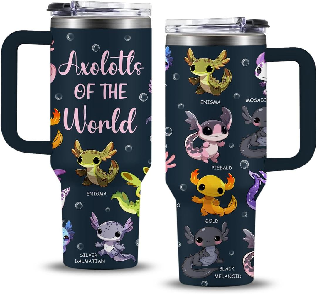 Axolotl Gifts, 40oz Axolotls of The World Axolotl Tumbler with Straw and Lid, Gifts for Axolotl Lovers, Axolotl Stuff, Axolotl Birthday Gifts For Girls/Boys, Axolotl Cup, Axolotl Coffee Travel Mug