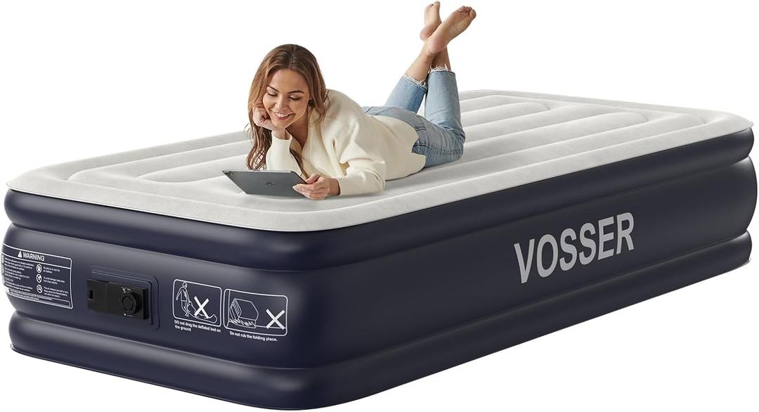 VOSSER Twin XL Air Mattress with Built in Pump Raised,80" Long,Upgraded 18''Inflatable Mattress,Self Inflatable Blow Up Mattress in 2 Mins,Twin Size Air Mattress with Carry Bag for Home,Camping