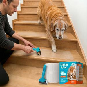 Clear Anti-Slip Stair Treads Transparent Adhesive Stair Strips for Dogs, Cats, & Elderly Pets, Non-Slip Step Traction Pads for Pet Safety, Easy to Apply & Remove 15 Pack (30" x 6")