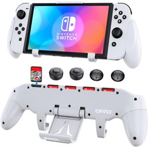 OIVO Switch Grip with Upgraded Adjustable Stand, Asymmetrical Grip with Adjustable Stand and 5 Game Slots-4 Thumb Caps Included-White (Switch Grip-White)