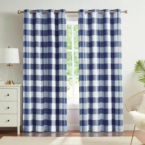 Melodieux Buffalo Check Plaid Blackout Curtains 84 Inches Long for Living Room, Bedroom Thermal Insulated Room Darkening Grommet Drapes, Blue, 50 x 84 Inch, 2 Panels