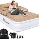 YITAHOME Queen Size Air Mattress with Headboard and Built-in Pump, 18in Blow Up Mattress with Carry Bag, Repair Kit, and Nozzles for Home, Camping, and Travel, Brown