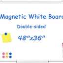 WALGLASS Large Whiteboard, 48" x 36" Double-Sided Large Dry Erase White Board for Wall, Hanging Whiteboard with Silver Aluminium Frame for Home, School, Office, Kitchen