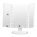 FASCINATE Trifold Vanity Mirror with Lights, Lighted Makeup Mirror 2X/3X Magnification, 21 LED Touch Dimming, Dual Power 180 Rotation Lit Beauty Table Mirror, Make up Mirror with Lighting (White)