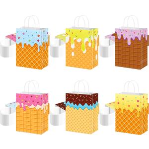 Supervitae 48 Pcs Ice Cream Gift Bags with Handles Ice Cream Party Favor Paper Colorful Summer Goody Bags for Birthday Baby Shower Decor Supplies Wrapping Holiday Decoration