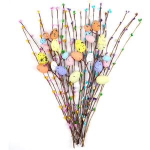 Artificial Easter Spray Vine with Pastel Easter Eggs and Berries- Decorative Spring Floral Stems-Easter Egg Twig Branches for Floral Arrangement-Centerpiece Wreath Decoration (26 Pcs)