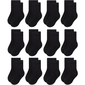 RATIVE Basic Socks Cotton Crew for Unisex Baby Infant Toddler Kids Boys Girls (1-3T, 12-pairs/Black)