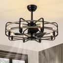 NOXARTE 30 Inch Caged Ceiling Fan with Light, Bladeless Farmhouse Ceiling Fan with Remote 6 Speed Reversible Industrial Fandelier for Living Room Bedroom Kitchen