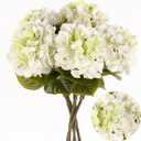5Pcs Realistic White with Green Hydrangea Artificial Flowers with Stems 24 Inch Lifelike Faux Hydrangeas Flower Large Hydrangea for Weddings Bouquets Table Centerpieces Home Decor Party