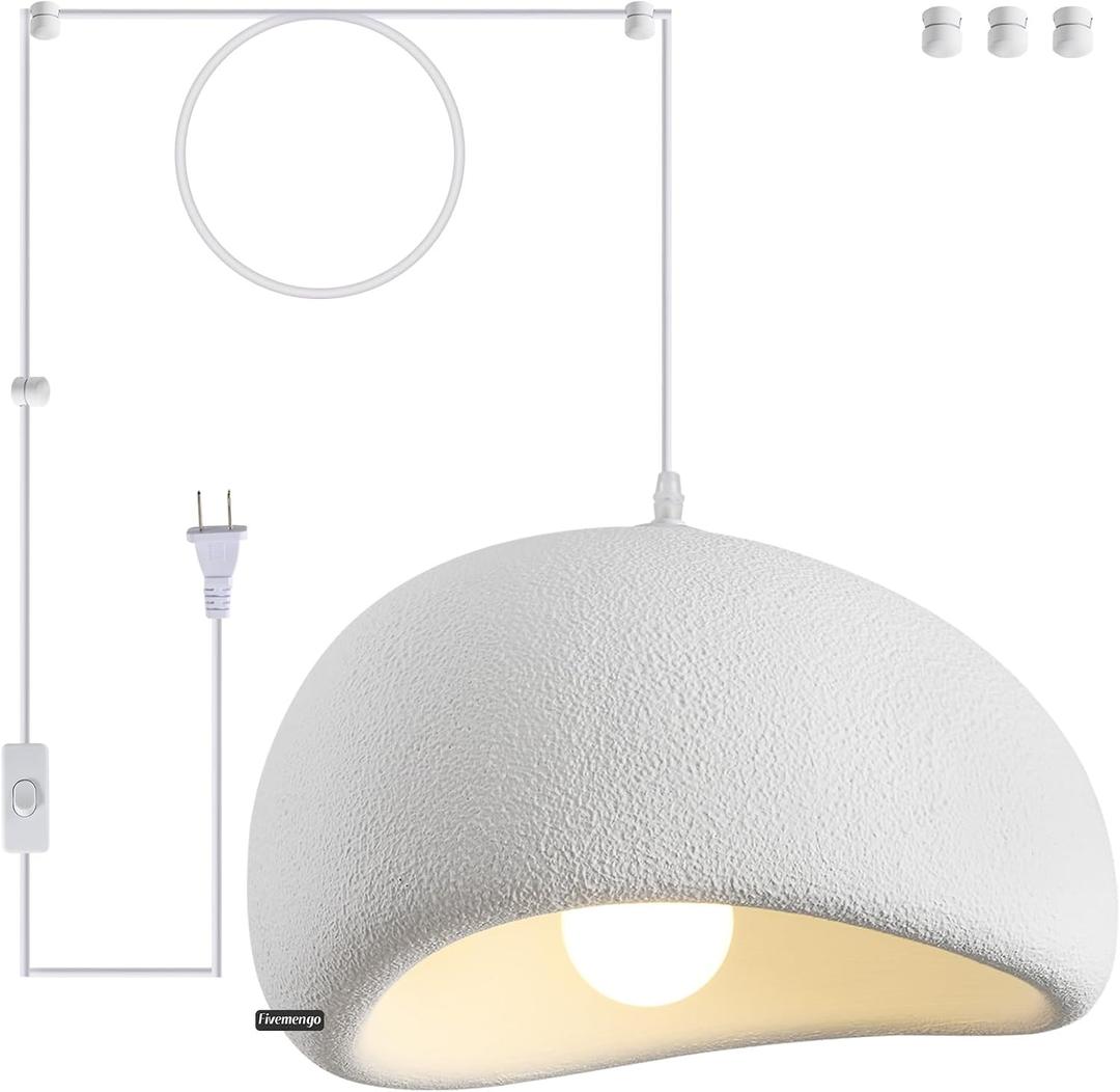 20in Plug in Chandelier, Wabi Sabi Pendant Light, 19.7ft Cord