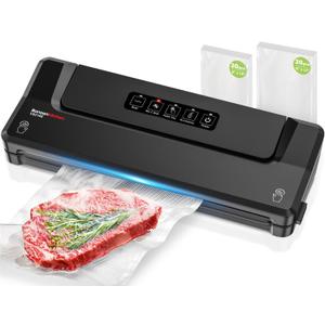 [Updated 2025] Bonsenkitchen Vacuum Sealer Machine + 40 Vacuum Bags, Fast-Compact/Multi-Functional Food Vacuum Sealer with External Vacuum System, Black