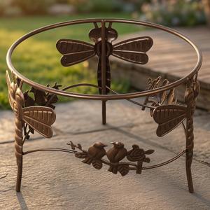 Topadorn Dragonfly & Bird Gazing Ball Stand, 6" Tall Metal Holder for 10" / 12" Globes, Powder-Coated Steel Garden Decor