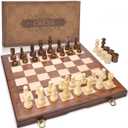 AMEROUS Wooden Chess & Checkers Set with Upgraded Weighted Chess Pieces, 15 Inches (2 in 1) Chess Board Games for Kids, Adults w/ 2 Extra Queens / 24 Cherkers Pieces/Gift Package