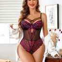 Avidlove Women Lingerie Floral Lace Harness Lingerie Bodysuit One Piece Teddy Babydoll Nightgown (XL)