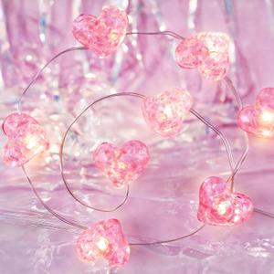 Pink Valentine's Day Fairy String Lights Pink Heart Led Fairy Light Battery Operated 10.5 ft 30 LED Valentine Heart Twinkle Lights Romantic Valentines Hanging Light for Home Party Bedroom Wedding