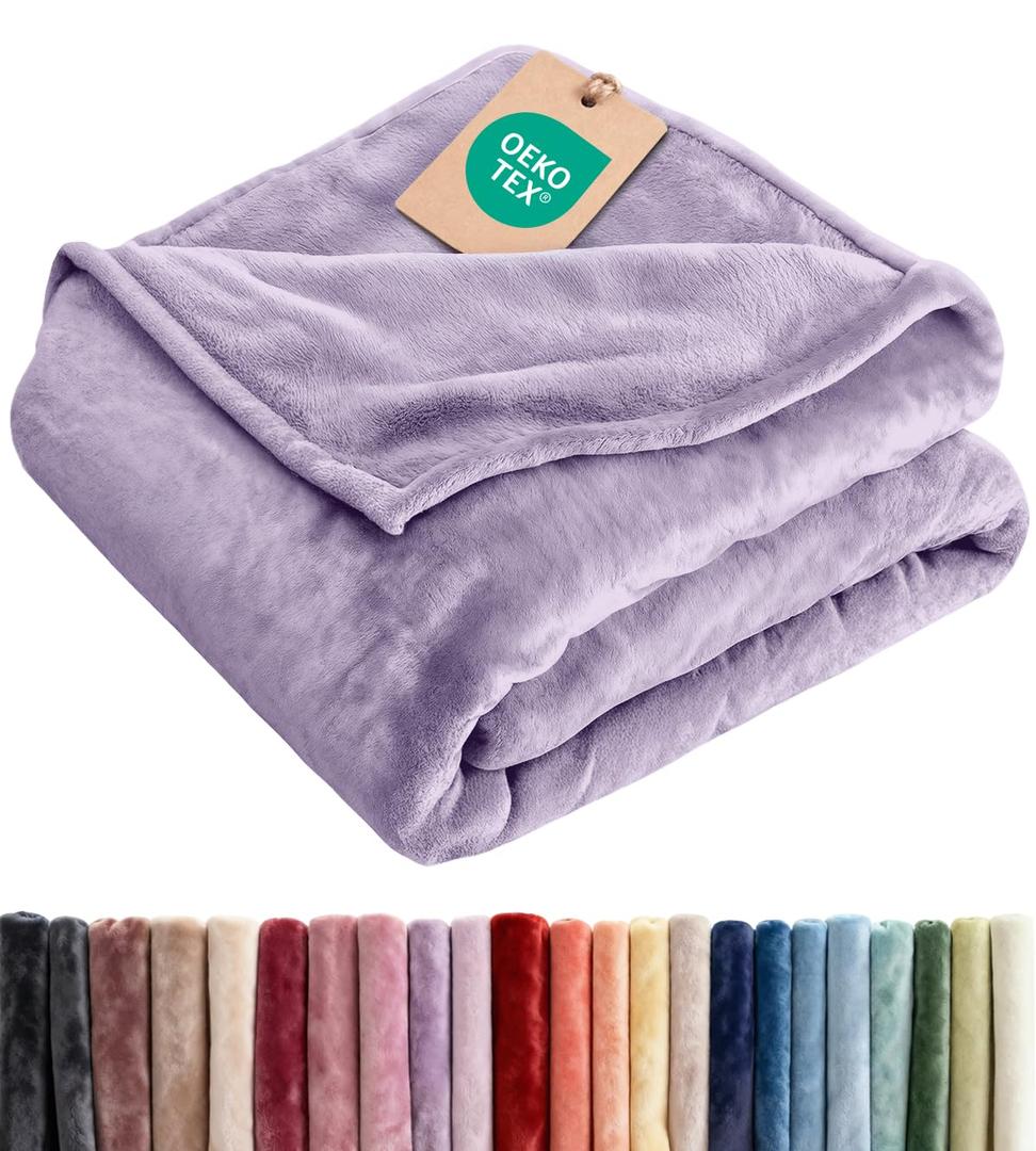 Ultra Soft Fleece Blanket Throw Size - Flannel Fleece Luxury Throw Blanket - Lightweight for Couch Bed Chair - Thick, Warm & Breathable - All Season Cozy Anti-Static Microplush Bedding, Pastel Lilac