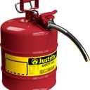 Justrite 5 Gallon Type II Red Safety Gas Can for Gasoline with Flame Arrester, Self-Closing Lid, and 1" Flexible Metal Spout, Made in the USA, Galvanized Steel Flammable Storage Can, 7250130