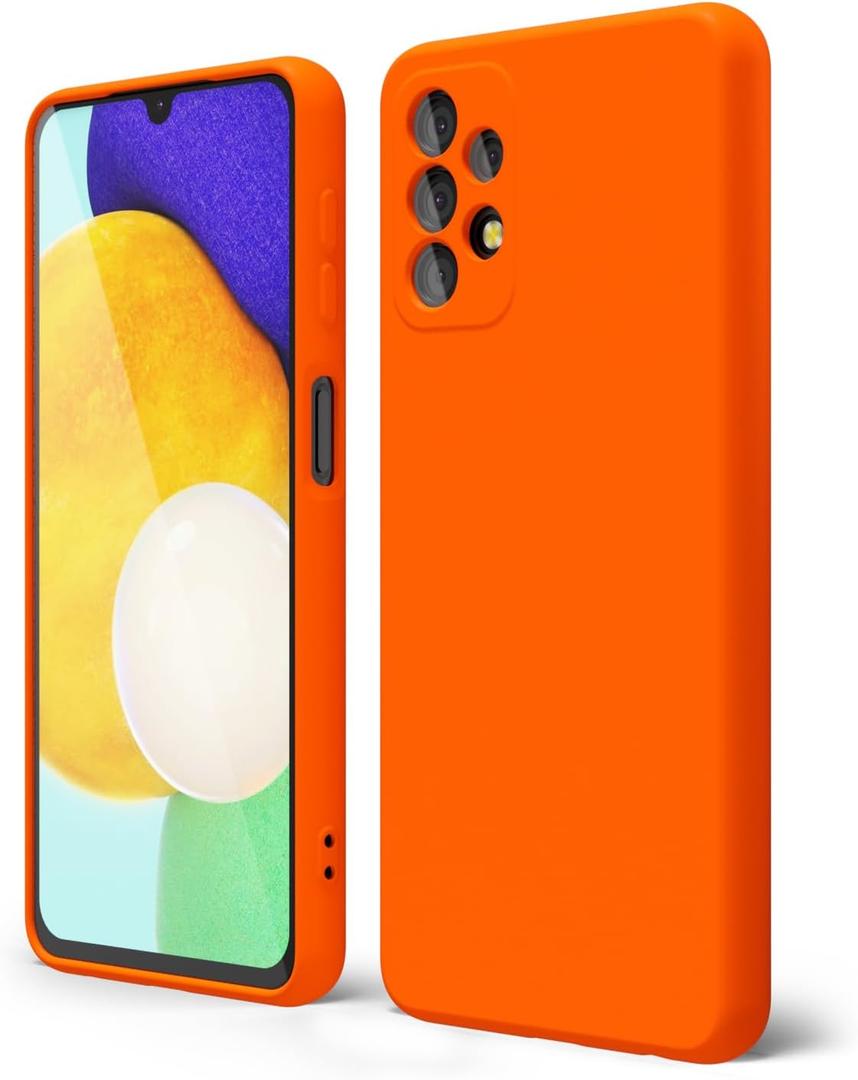 Oakxco for Samsung Galaxy A32 5G Phone Case Liquid Silicone, Fluorescent Bright Solid Color, Cute Thin Slim Soft Rubber TPU Plain Smooth Gel Matte Protective Cover for Women Girl, Burnt Neon Orange