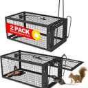 2 Packs Humane Rat Trap Outdoor Mouse Traps Indoor Use, Rodent Chipmunk Traps for Small Live Animal Catch and Release - Black