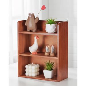 Bahhatii 3Tier Trinket Display Shelf for Wall or Countertop, Small Vintage Wooden Shelf for Collectibles, Perfume & Crystal Storage, Brown