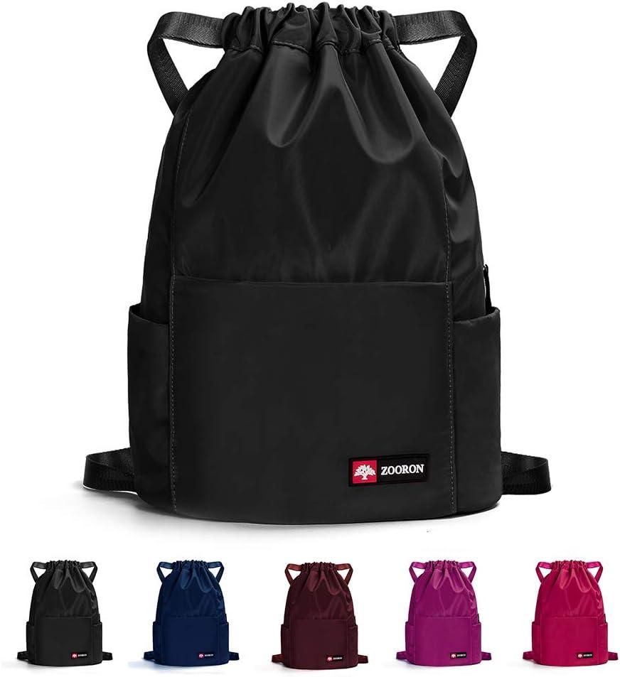 ZOORON Waterproof Drawstring Gym Backpack Bag for Men & Women, Sport Gym Sack Mini Travel Daypack (A01-black)