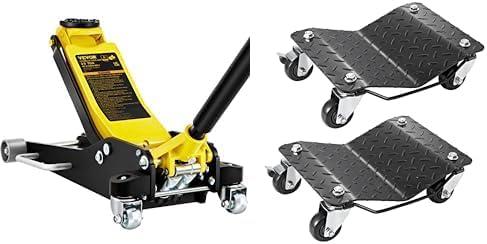 VEVOR 3 Ton Low Profile, Aluminum and Steel Racing Floor Jack + Car Wheel Dolly 3000 lbs Car Moving Dolly