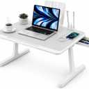USB-C LED Light Foldable Lap Desk with LED Lamp, Cooling Fan & Book Stand — Portable Bed Laptop Table with Side Drawer, Phone & Tablet Holder, Fast Charging Port