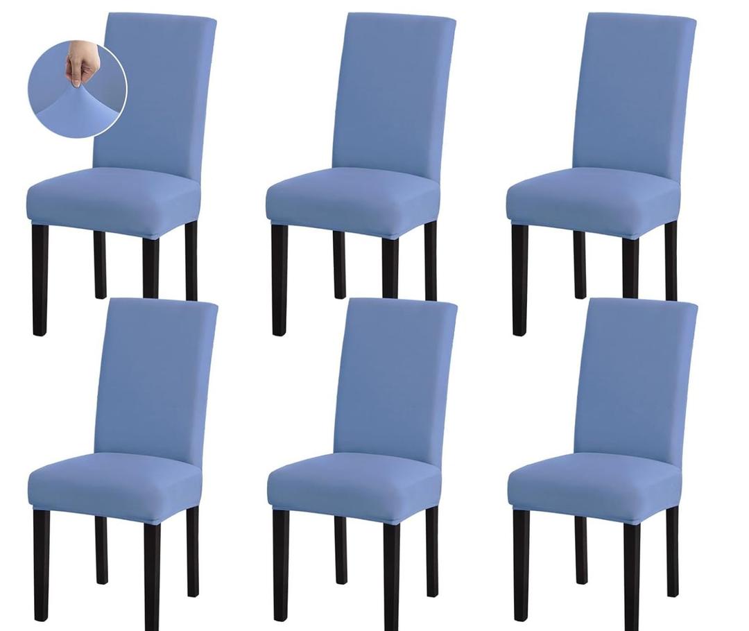 Chair Covers, Stretch Kitchen Chair Covers/Dining Room Chair Covers Set of 6, Removable Washable Dining Chair Slipcovers for Home, Hotel, Banquet (Hazel Blue)