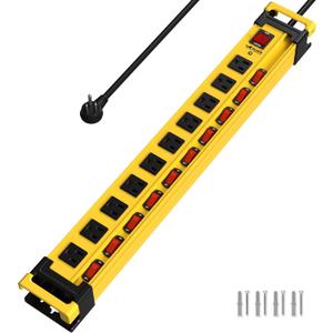 Power Strip 10 Outlet,3300J Surge Protector with Individual Switches,9FT Cord 14AWG/15AMP/1875W,Metal Heavy Duty Power Strip with Cord Manager,for Workshop,Garage,Shop,Home