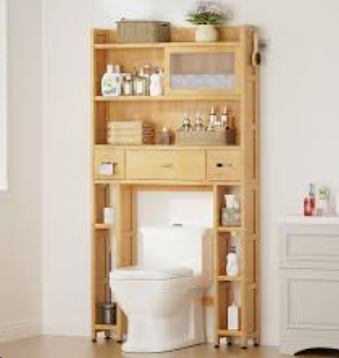 Over The Toilet Storage Cabinet with Acrylic Sliding Door Panel, Bamboo Organizer Shelf with 2 Paper Drawers and 1 Big Drawer,Space Saver Rack for Bathroom (Brown