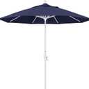 California Umbrella 9' Round Aluminum Market Umbrella, Crank Lift, Collar Tilt, White Pole, Navy Blue Olefin