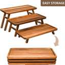 GEHE 3 Tier Serving Stand, Acacia Wood Dessert Table Display Cupcake Stand, Rustic Foldable 3-Tiered Serving Trays & Platters, Large Charcuterie Board for Birthday Wedding Bridal Shower Tea Party
