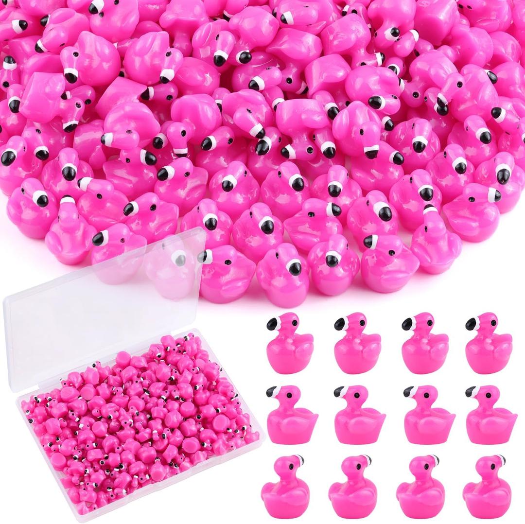 200PCS Mini Resin Animals Cute Rose Pink Tiny Flamingo Ducks, Miniature Figures to Hide, Small Animal Accessories Bulk for Topper Garden Dollhouse Landscape Aquarium Ornaments DIY Crafts & Decor