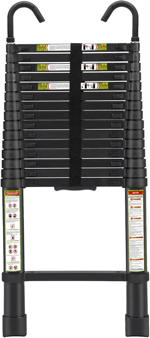 Telescopic Ladder, 20.34FT RIKADE Aluminum Telescoping Ladder with Stable Hook and Non-Slip Feet, Portable Extension Ladder for Household and Outdoor Working 330lb Capacity (6.2m/20.3FT, Black)